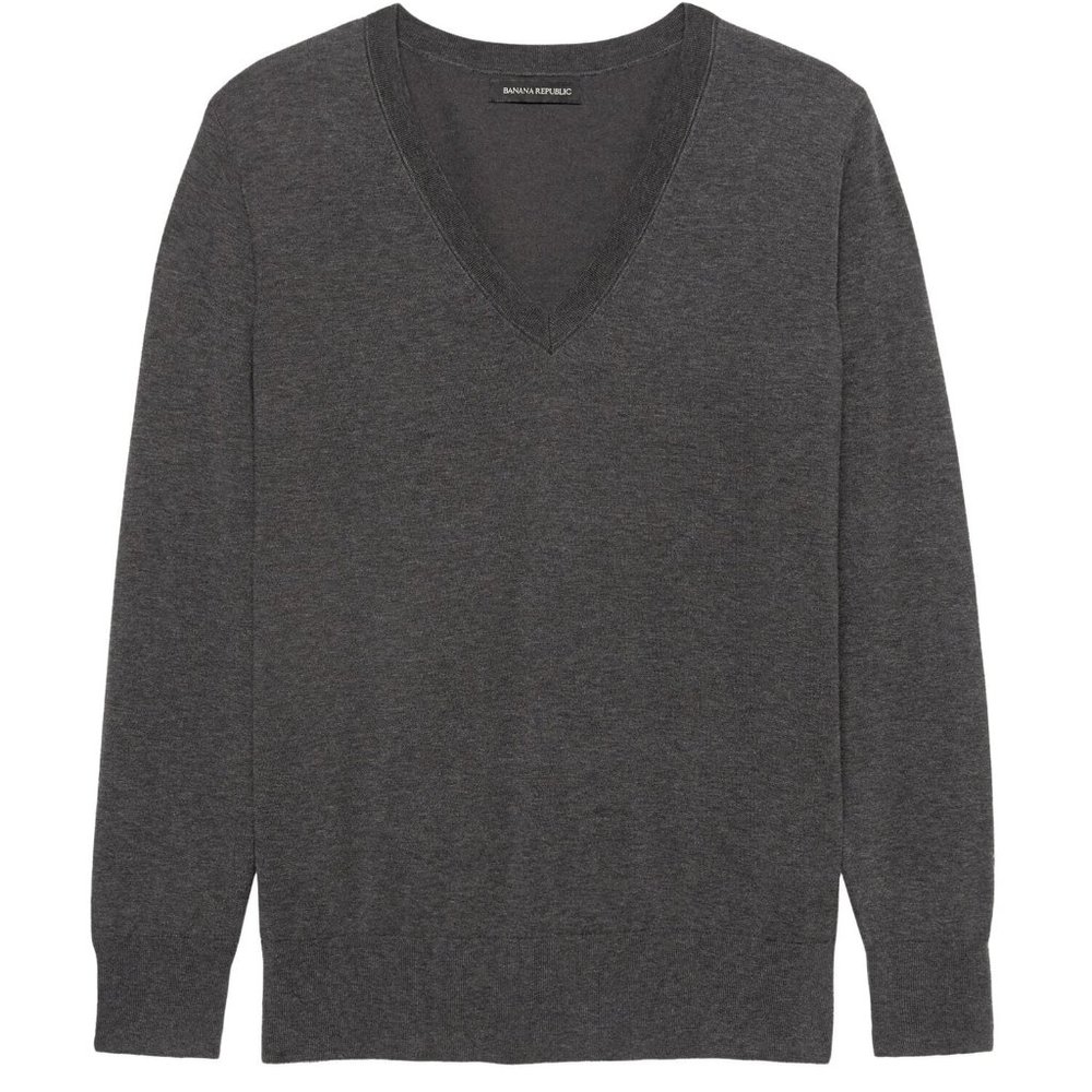 Stretch Cotton Vneck Sweater